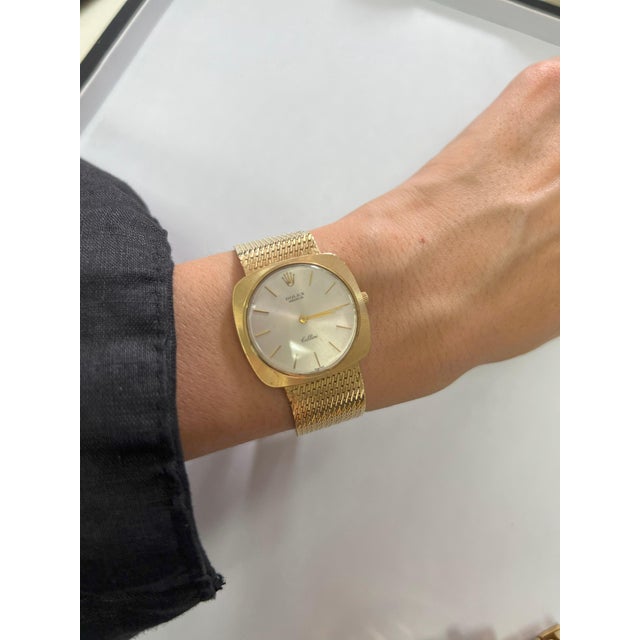 Rolex Cellini White Round Cushion Dial 14 Karat Yellow Gold Vintage Watch For Sale - Image 11 of 11