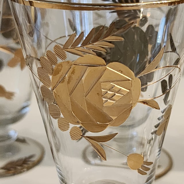 1960s 24k Gold Encrusted Crystal Iced Tea Footed Tumbler Barware Set - Set of 10 For Sale - Image 10 of 14
