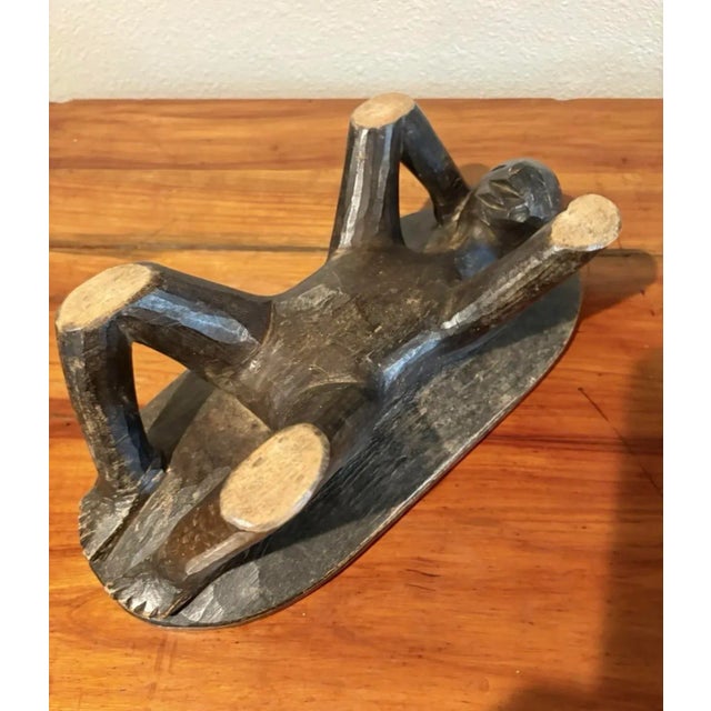 Vintage African Wood Figure Holding a Wood Tray, 13.25” Long For Sale - Image 4 of 6