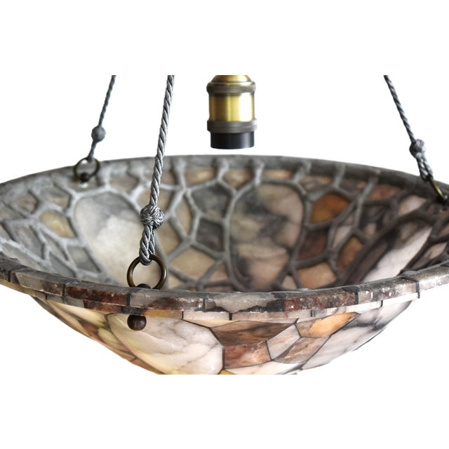 Stone Large Art Deco Alabaster Mosaic Ceiling Light, 1920s For Sale - Image 7 of 14