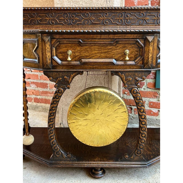 Antique English Console Hall Table Jacobean Carved Oak Barley Twist Gong C1880 For Sale - Image 15 of 18