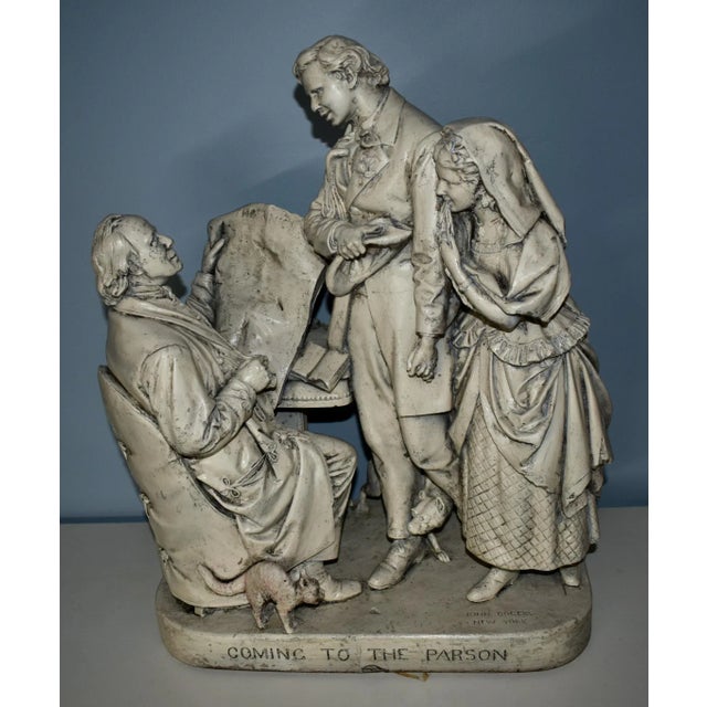 Antique Mid 19th Century Coming to the Parsons Statue has an Americana Style. Made by John Rogers. The Statue is Made of...