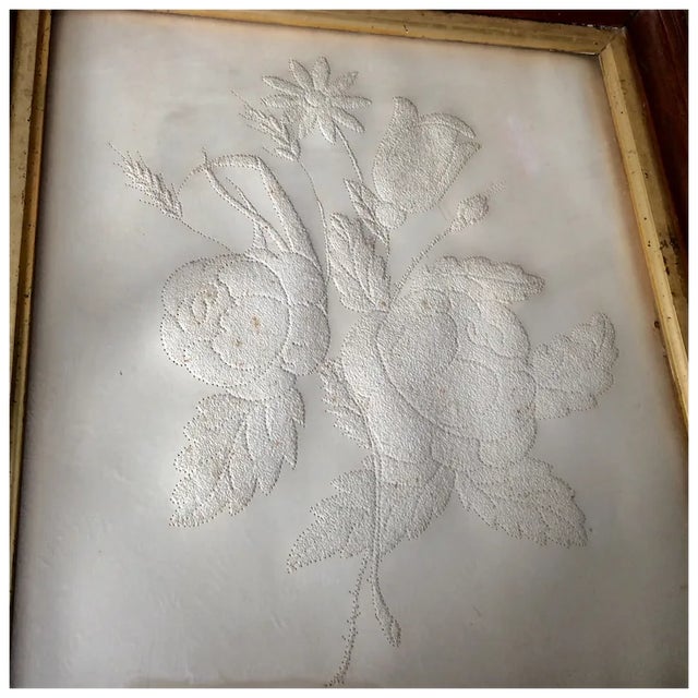 An Antique Folk Art Pinprick Picture. This was made by taking a sewing pin and pricking a sheet of paper to create a...