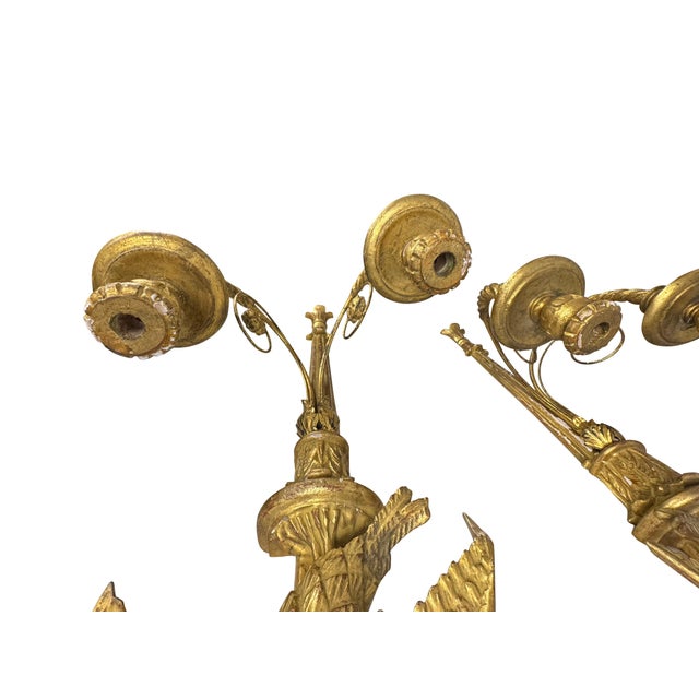 Early 20th Century Italian Carved Large and Giltwood Two-Light Sconces - A Pair For Sale - Image 13 of 18