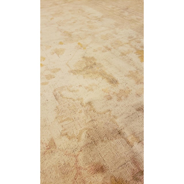 Antique Angora Oushak Carpet, Handmade Oriental Rug, Shrimp, Taupe, Ivory, Fine For Sale - Image 11 of 12