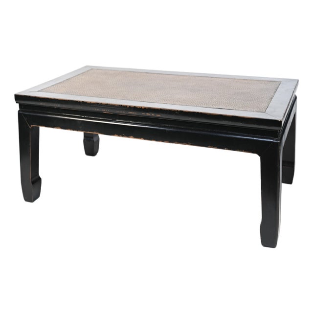 Antique Chinese Lacquered Rattan Top Coffee Table For Sale