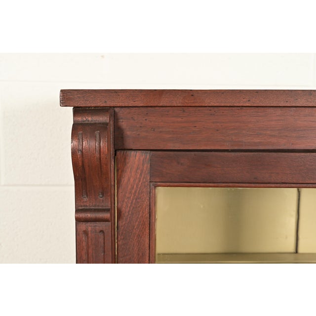 Wood Antique American Empire Carved Walnut Bookcase Cabinet, Circa 1900 For Sale - Image 7 of 12