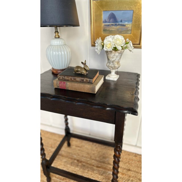 Antique English Barley Twist Side Table With Scalloped Edge For Sale - Image 9 of 9