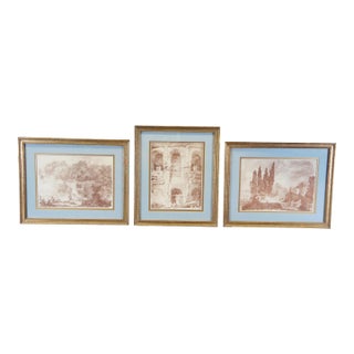 3 Vintage French Jean-Honore Fragonard Italian Garden Villa Prints 18" For Sale
