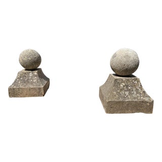 Pair of 18th Century French Carved Limestone Pillar Ball Finials For Sale