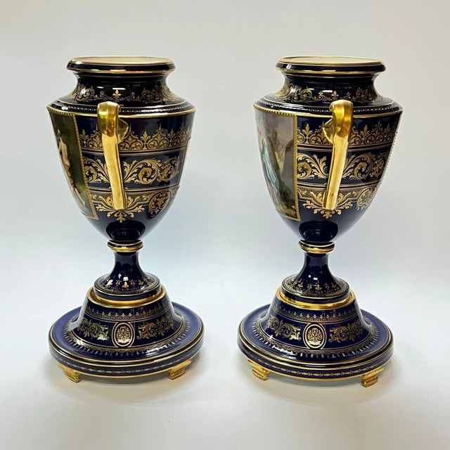 Large 19th Century Royal Vienna Porcelain Handled Vases - A Pair For Sale In New York - Image 6 of 12