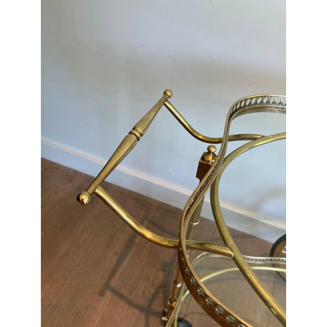1940 Neoclassical Style Oval Bar Cart With Two Glass Shelves For Sale - Image 6 of 12