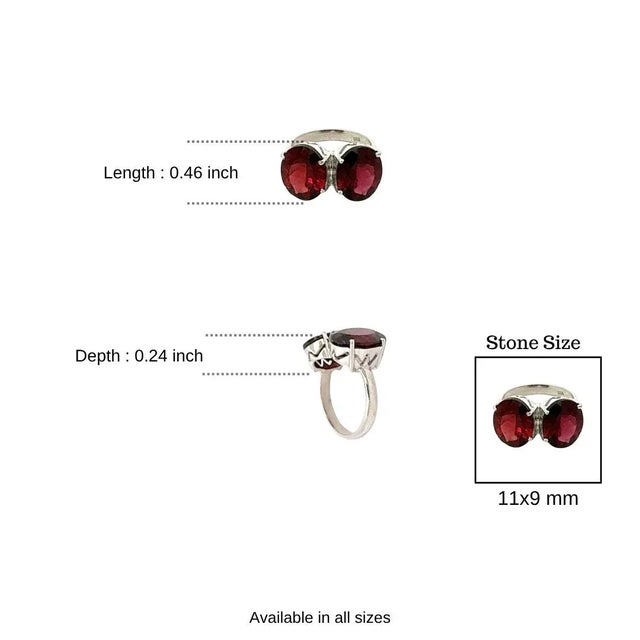 Toi Et Moi Red Garnet Two Stone Ring for Women Set in 925 Silver - Size 6 For Sale - Image 10 of 12