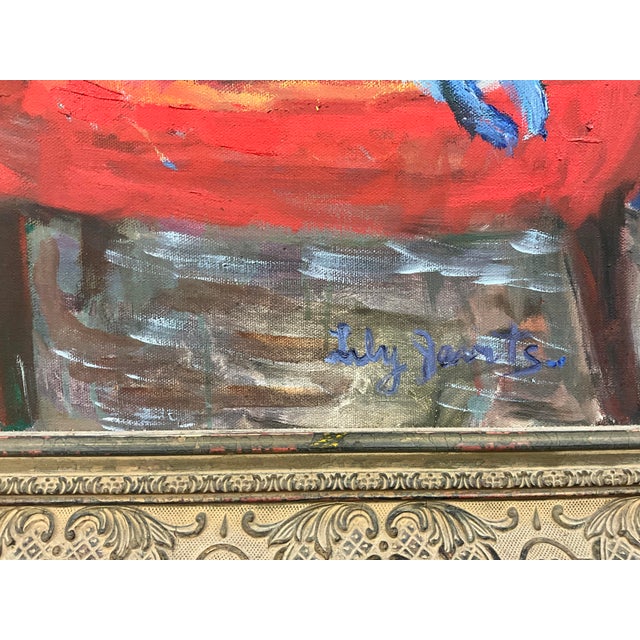 Mid 20th Century Oil on Canvas by Lily Birnbaum Javits, Red Armchair Still Life, Framed For Sale - Image 4 of 6