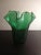 Vintage Handblown Emerald Green 8" Ruffled Edge Handkerchief Vase. Procured at auction BOX 14