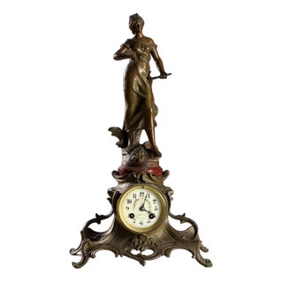 Antique Table Clock with Figurine attributed to A. Moreau, 19th-20th Century For Sale