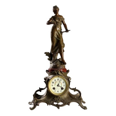 Antique Table Clock with Figurine attributed to A. Moreau, 19th-20th Century For Sale