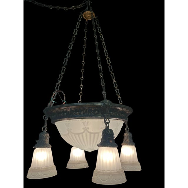 Metal Antique Five Light Chandelier For Sale - Image 7 of 7