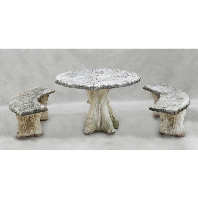 French Faux Bois Garden Table and Benches, 1960s, Set of 3 For Sale - Image 9 of 9