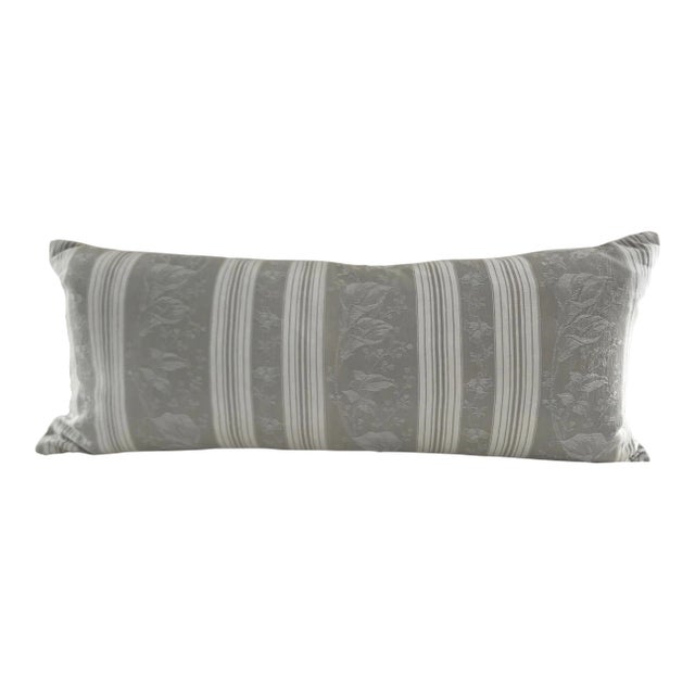 Vintage Gray & White French Cotton/Linen Damask in Jacquared Pattern Pillow For Sale