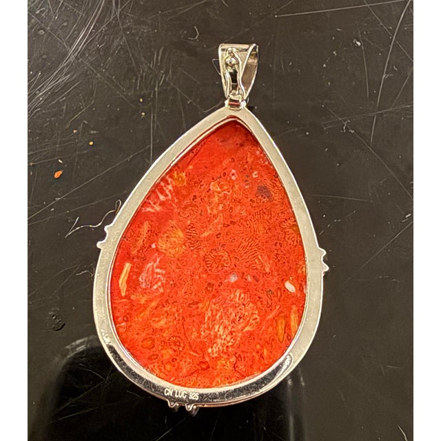 Lucas Lameth sterling silver red sponge coral teardrop pendant 1x2 Excellent condition signed by artist Tested and marked...