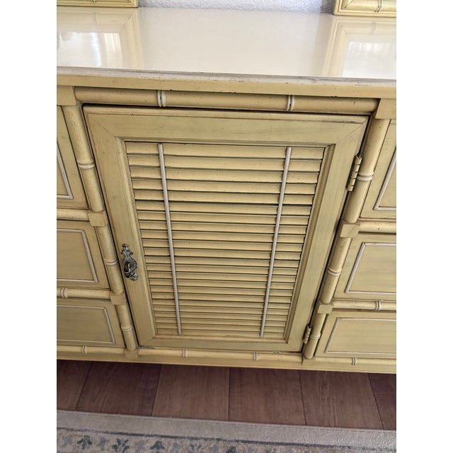 Wood Midcentury Henry Link Bali Hai Hollywood Regency Dresser & Two Mirrors For Sale - Image 7 of 12