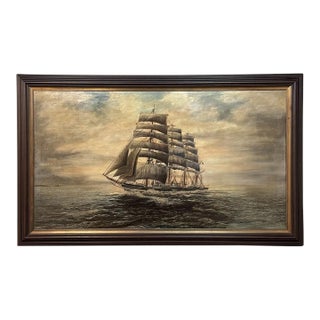 Mid-Century Framed Oil Painting of Four-Masted Ship by Alfred Gabali 'The Preussen' For Sale