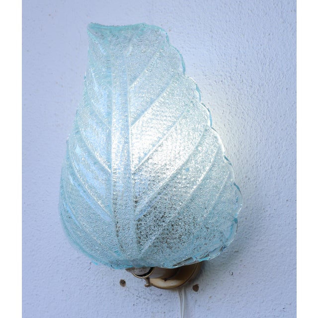 Set of 2 Wall Light Blu Colour Murano Glass Leave by Barovier E Toso, 1950s For Sale - Image 11 of 15