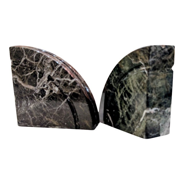 1980s Italian Postmodern Black Marble Semi-Circle Bookends For Sale
