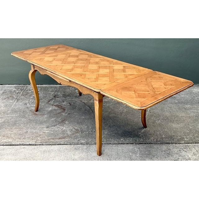 Wood Vintage Parquet Inlay Extendable Dining Table For Sale - Image 7 of 12