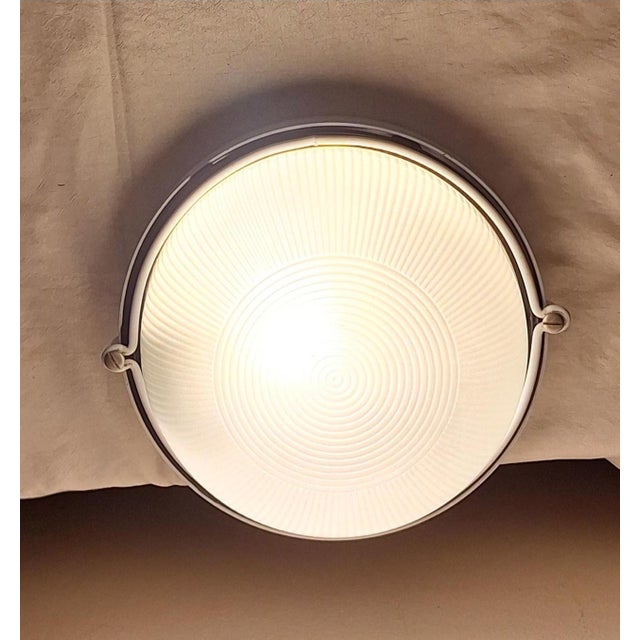 2000 - 2009 Vintage Ceiling Lamp with White Metal Base and Patterned Glass Shade, 2000s For Sale - Image 5 of 7