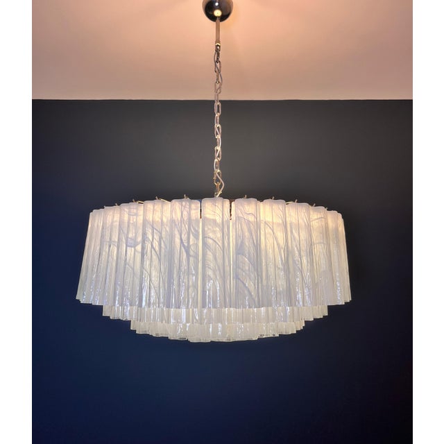 Large Murano Glass Chandelier in White Alabaster Glass Tube, 1990s For Sale - Image 10 of 18