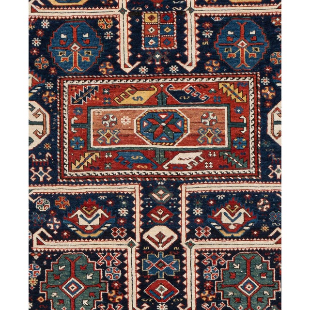 Textile Antique Circa 1880 Blue Akstafa Caucasian Hand Knotted Rug 3'10 X 8'2 For Sale - Image 7 of 11