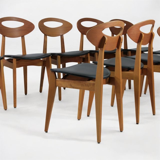 Roger Landault Ten Dining Room Chairs by Roger Landault for Maison Sentou, 1950, Set of 10 For Sale - Image 4 of 16