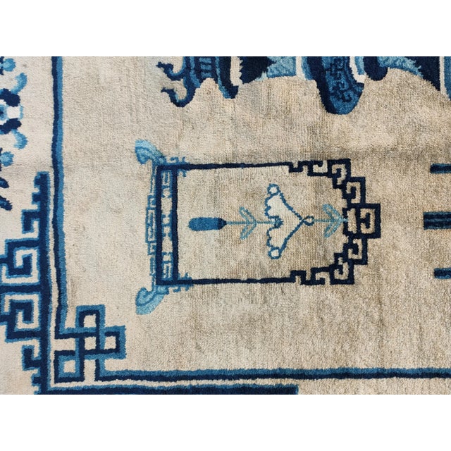 1930s Antique Beige Medallion Chinese Peking 100 Antiques Knotted Wool Rug For Sale - Image 12 of 12