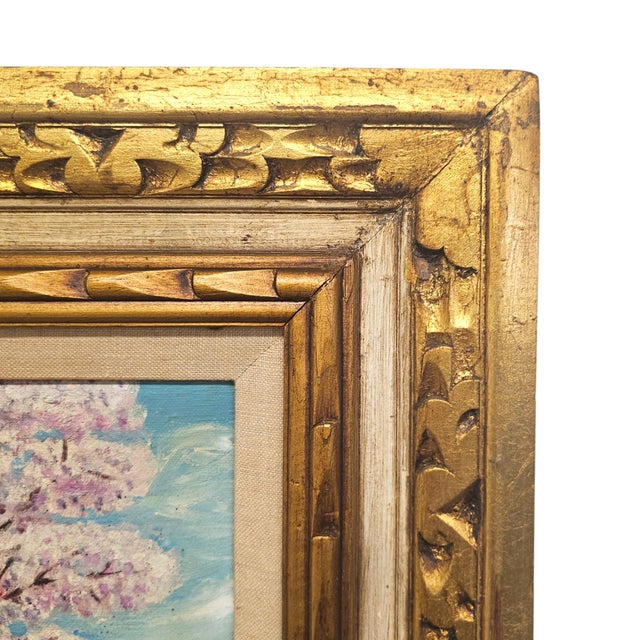 Blue Pair Signed M. Clark Coastal Landscape Oil Paintings in Carved Gilt Frames 18.5" For Sale - Image 8 of 17