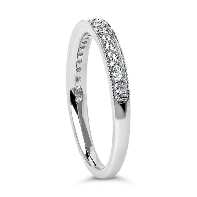 Early 21st Century 14K White Gold 1/4 Cttw Round Diamond Milgrain Wedding Band (I-J Color, SI2-I1 Clarity) - Size 7 For Sale - Image 5 of 7