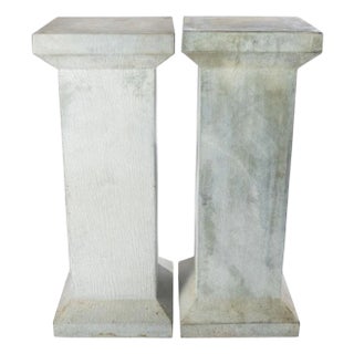 Pair of Weathered Zinc Garden Column Pedestals For Sale