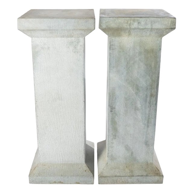 Pair of Weathered Zinc Garden Column Pedestals For Sale