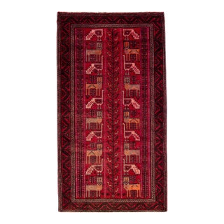 1960s Vintage Shiraz Handmade Pictorial Red Wool Rug For Sale