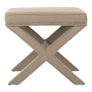 Studded Ottoman in Beige For Sale
