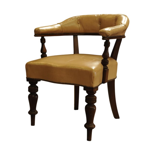 19th Century Cream Leather Buttonback Open Frame Armchair For Sale - Image 4 of 10