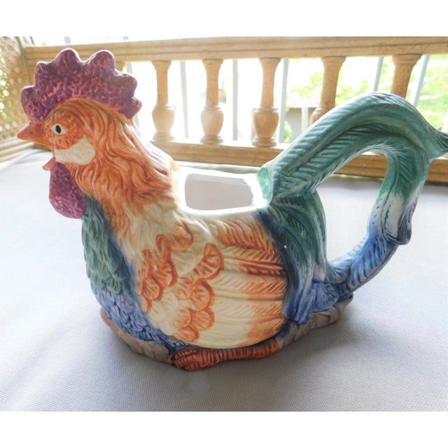 Vintage Colorful Ceramic Rooster Teapot For Sale - Image 4 of 11