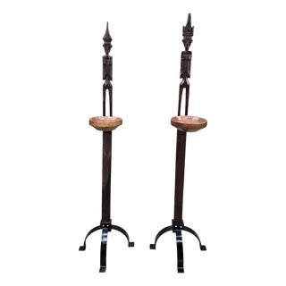 Vintage Tribal Carved Wood Figural Drink Stands/Pedestals – Pair For Sale