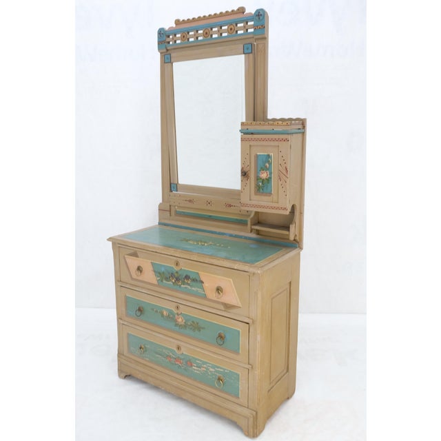 Victorian Hand Painted Dresser Mirror King Bed Headboard Chair Footstool Drawers For Sale - Image 4 of 18