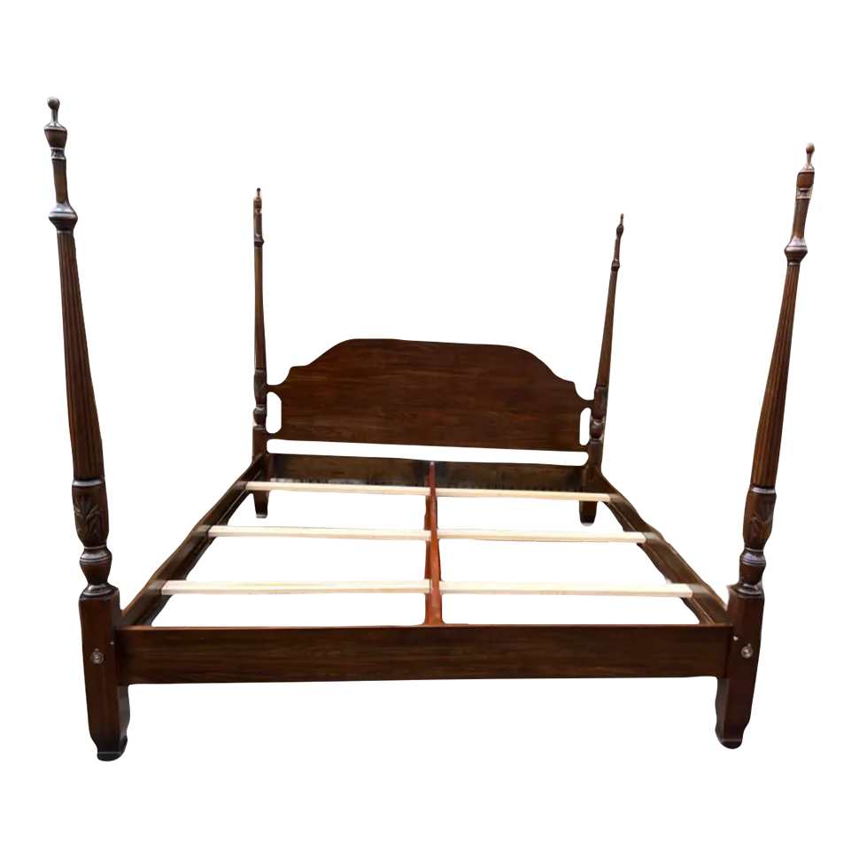 1980s Harden Furniture King Size 4 Poster Solid Cherry Bed Frame