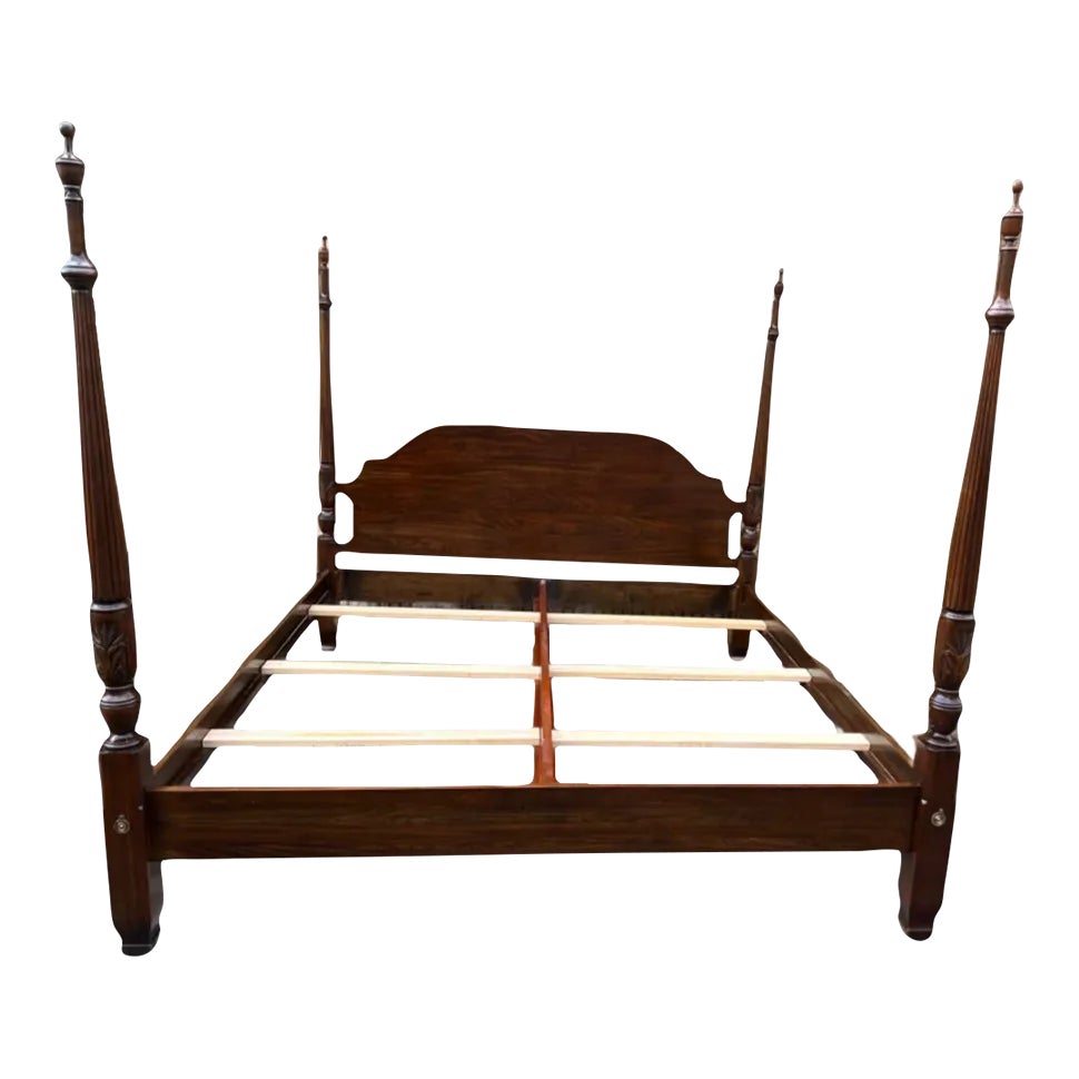 1980s Harden Furniture King Size 4 Poster Solid Cherry Bed Frame