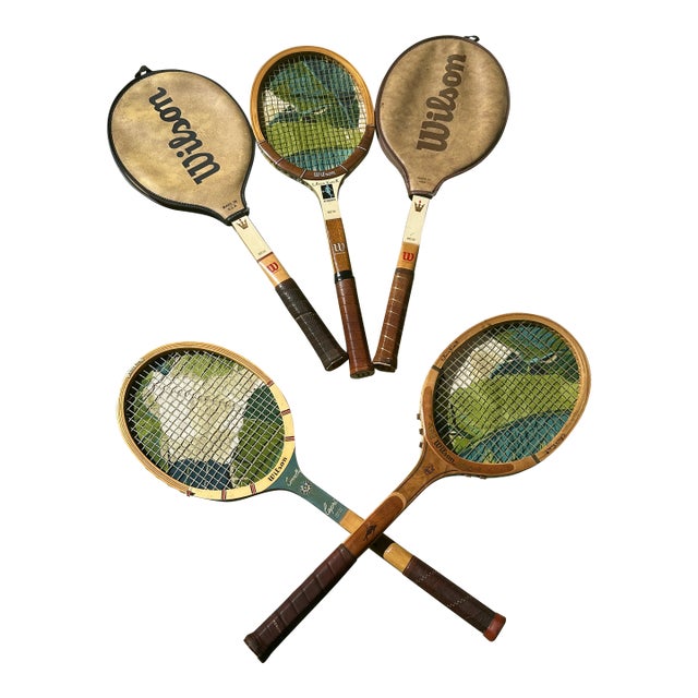 Vintage Collection of Wilson and n.j. Magnan Corp. Tennis Rackets and Covers For Sale