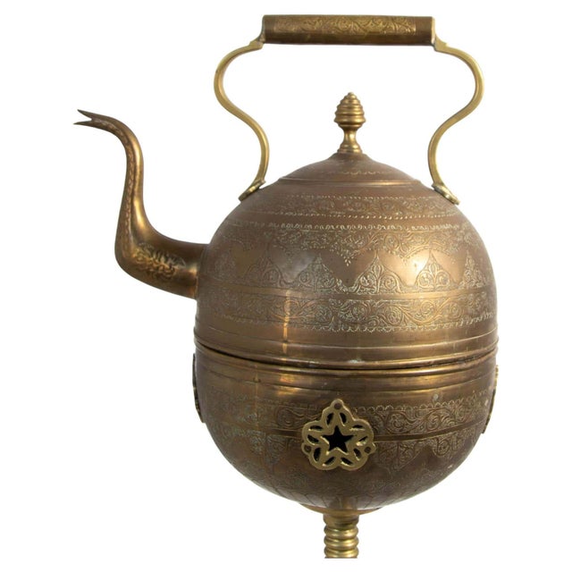 Monumental Moroccan Engraved Brass Tea Kettle on Stand For Sale - Image 17 of 17