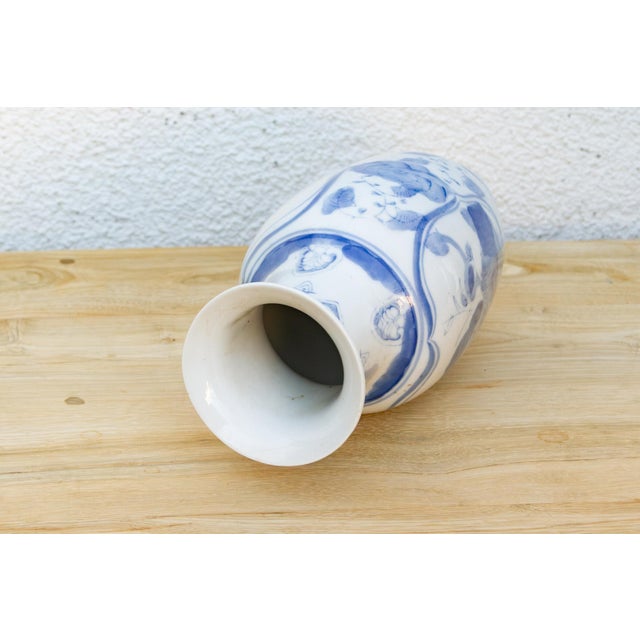 1970s Vintage Blue & White Baluster Floral Vase For Sale - Image 5 of 7
